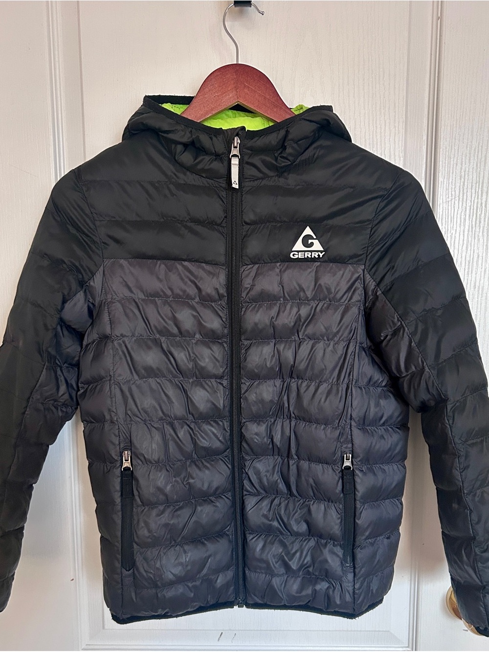 Gerry Kids Black Puffer Jacket with Lime Green trim
